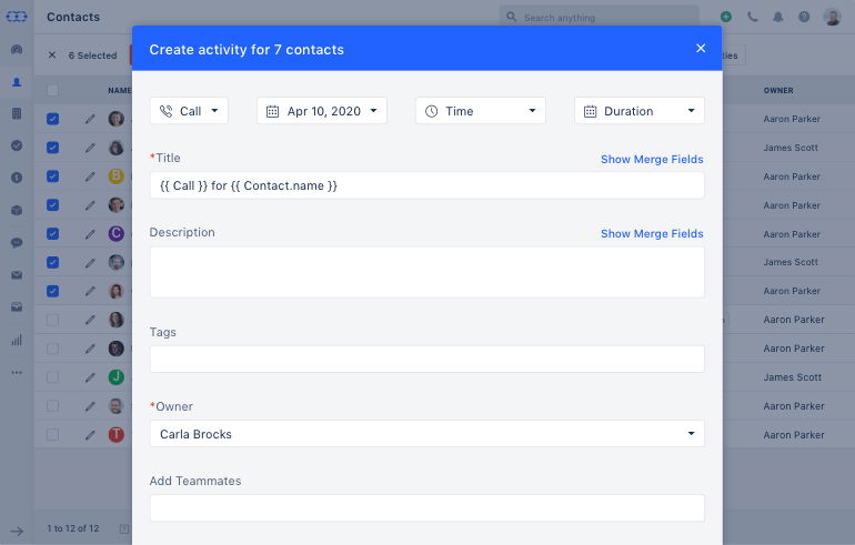 Bulk activity creation