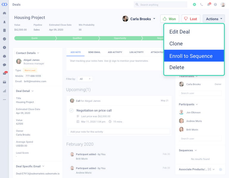 Enroll deals into sequences