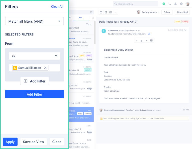 Filter in team inbox