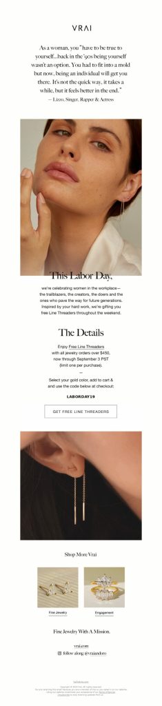 Vrai - Holiday promotional email