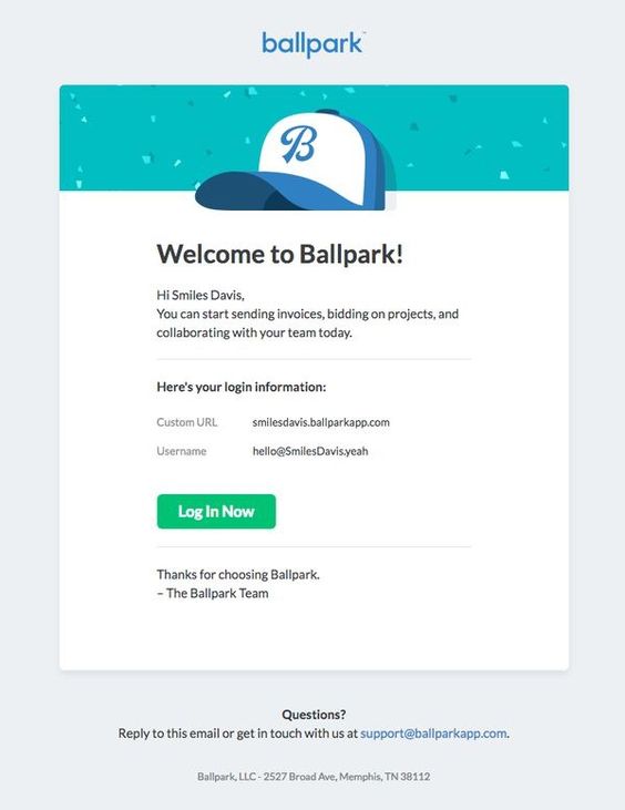 Ballpark – Welcoming email  