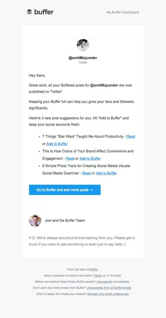 Buffer - Notification with pinch of promotion