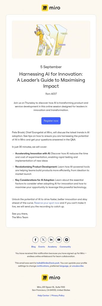Miro - Webinar invitation email