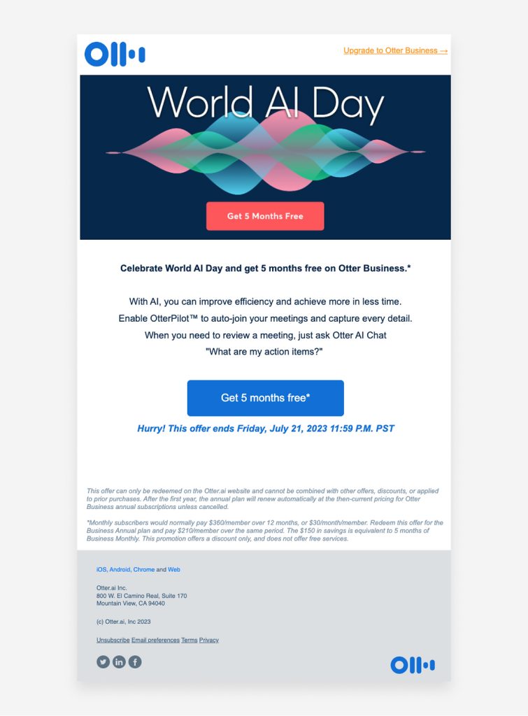 Otter.ai - Limited time offer promotional email
