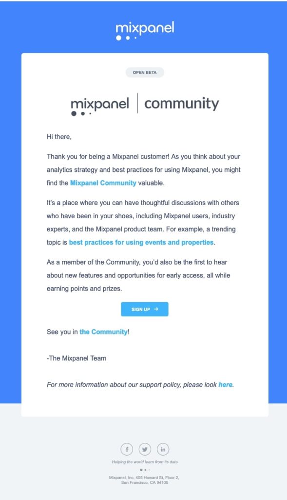 Mixpanel - Community engagement email