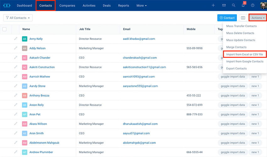 Import from Excel to CRM