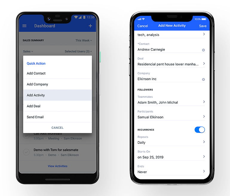 Activity quick actions