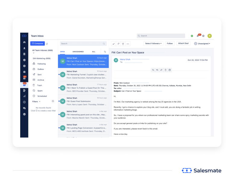 Salesmate Shared Inbox Tool