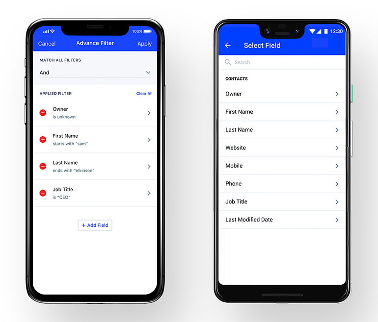 advance filters in mobile crm