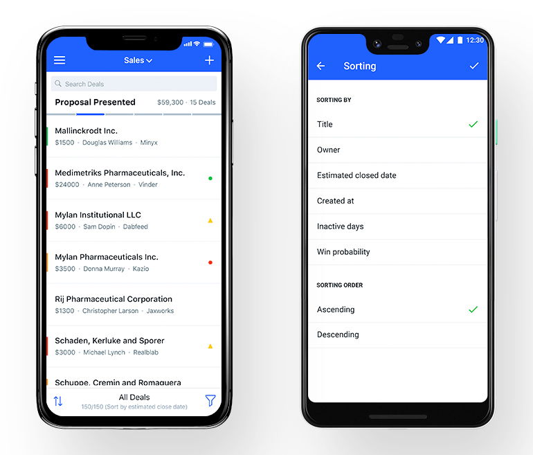 Sorting in mobile crm - Salesmate