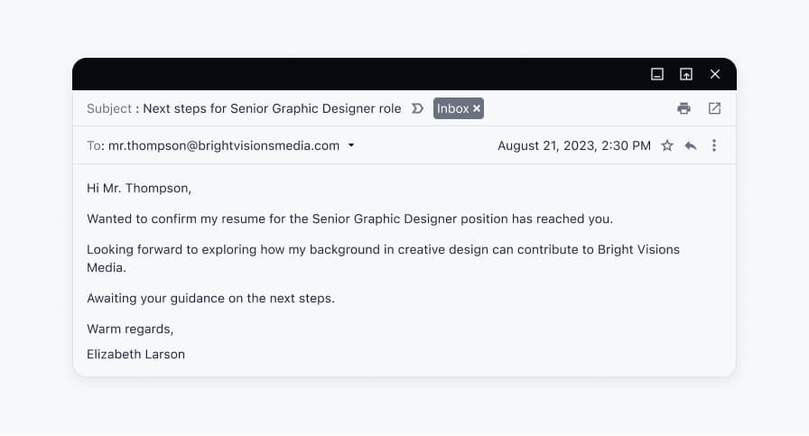 Job application follow up email example