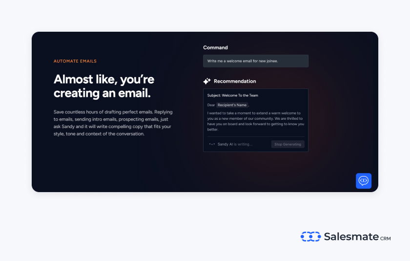 Salesmate automate email AI