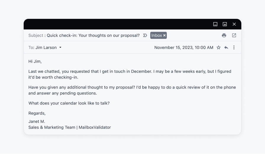 Sales follow up email example