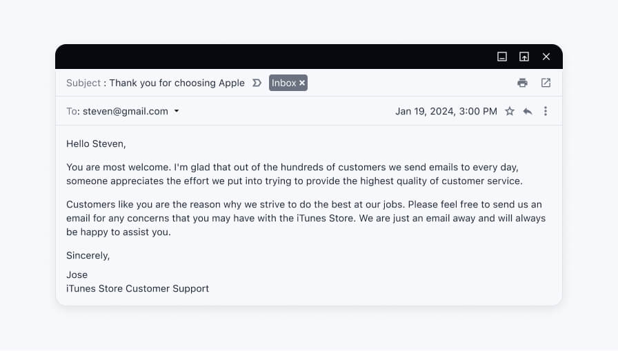 Customer service follow-up email example