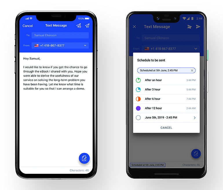 Text message scheduling in mobile crm